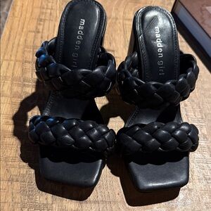 Madden Girl Black Braided Double-Strap Slide Heels